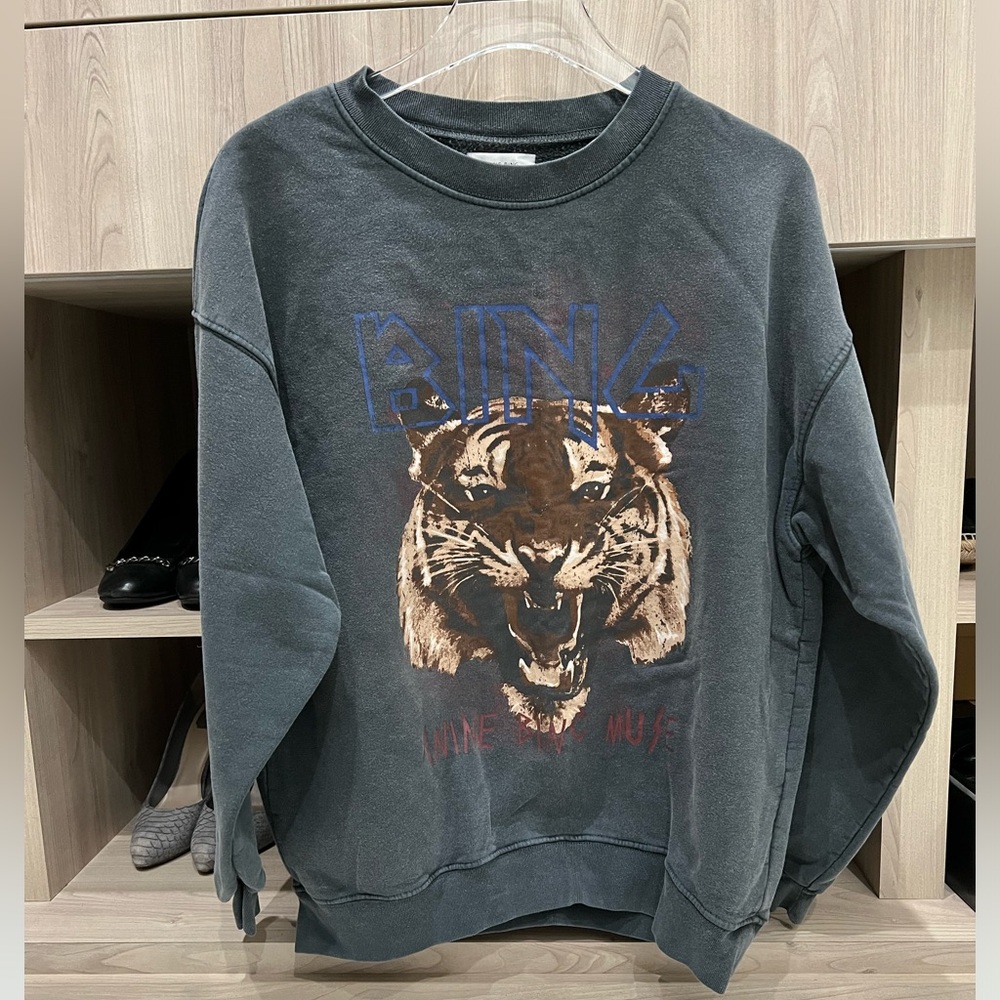 Anine Bing Gray Tiger Graphic Sweater